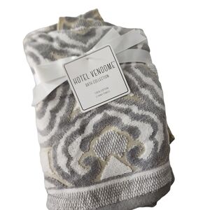 Hotel Vendome 2 Hand Towels Gray White  Kahki Gold Velour
